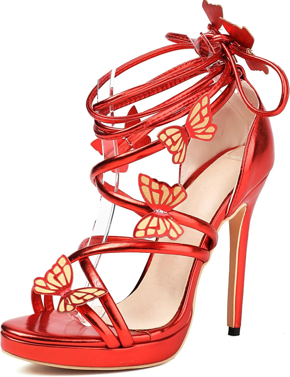 Women's Lace Up Heels Stiletto High Heels Strappy Bow Sandals