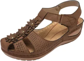 Womens Low Wedge Sandals Comfortable Dressy Walking Shoes Closed Toe Platform Sandals Hollow Out Ankle Strappy Non Slip Summer Sandal Walking Wedges Comfort Wear Vintage Gladiator Sandal Roman Style