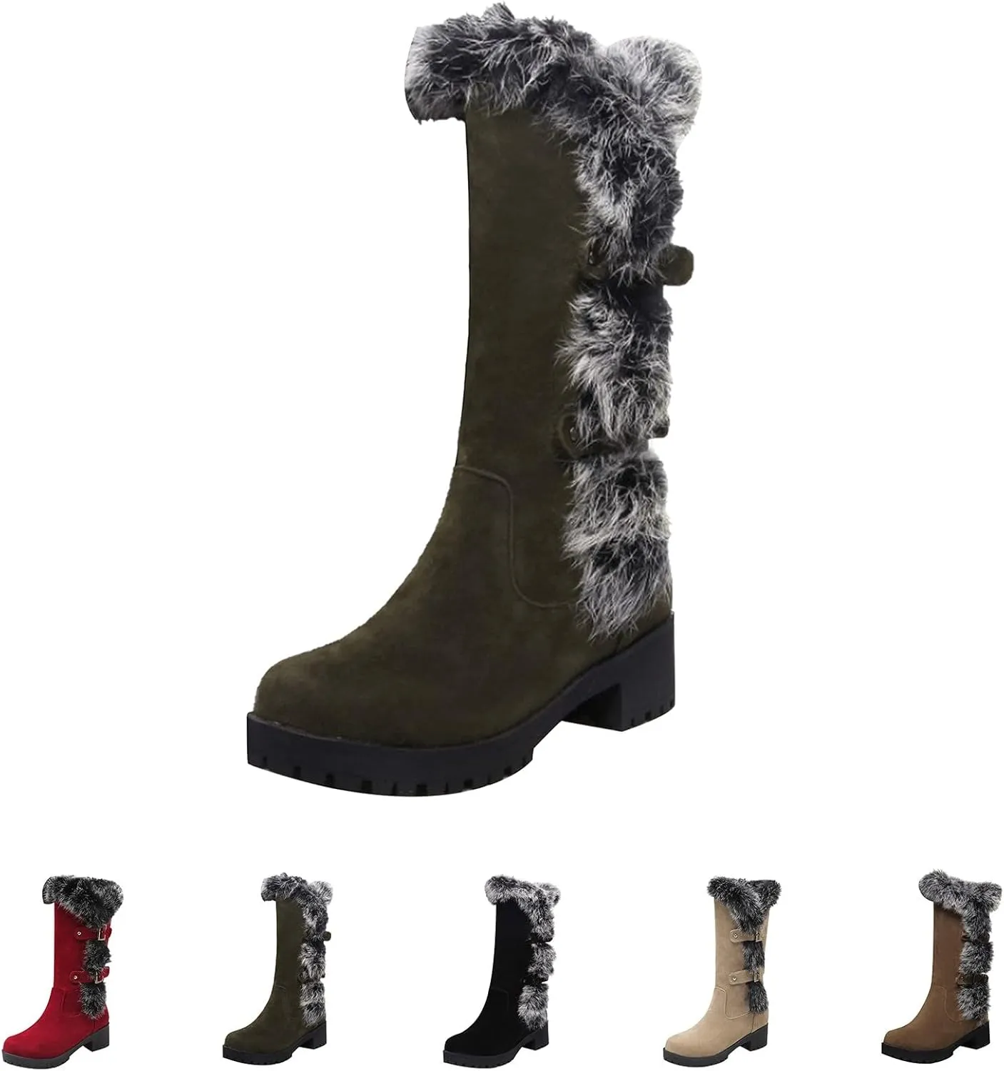 Women's Mid-Calf Winter Platform Hidden Wedge Boots Slip-on Warm Waterproof Leather Non-Slip Snow Boot