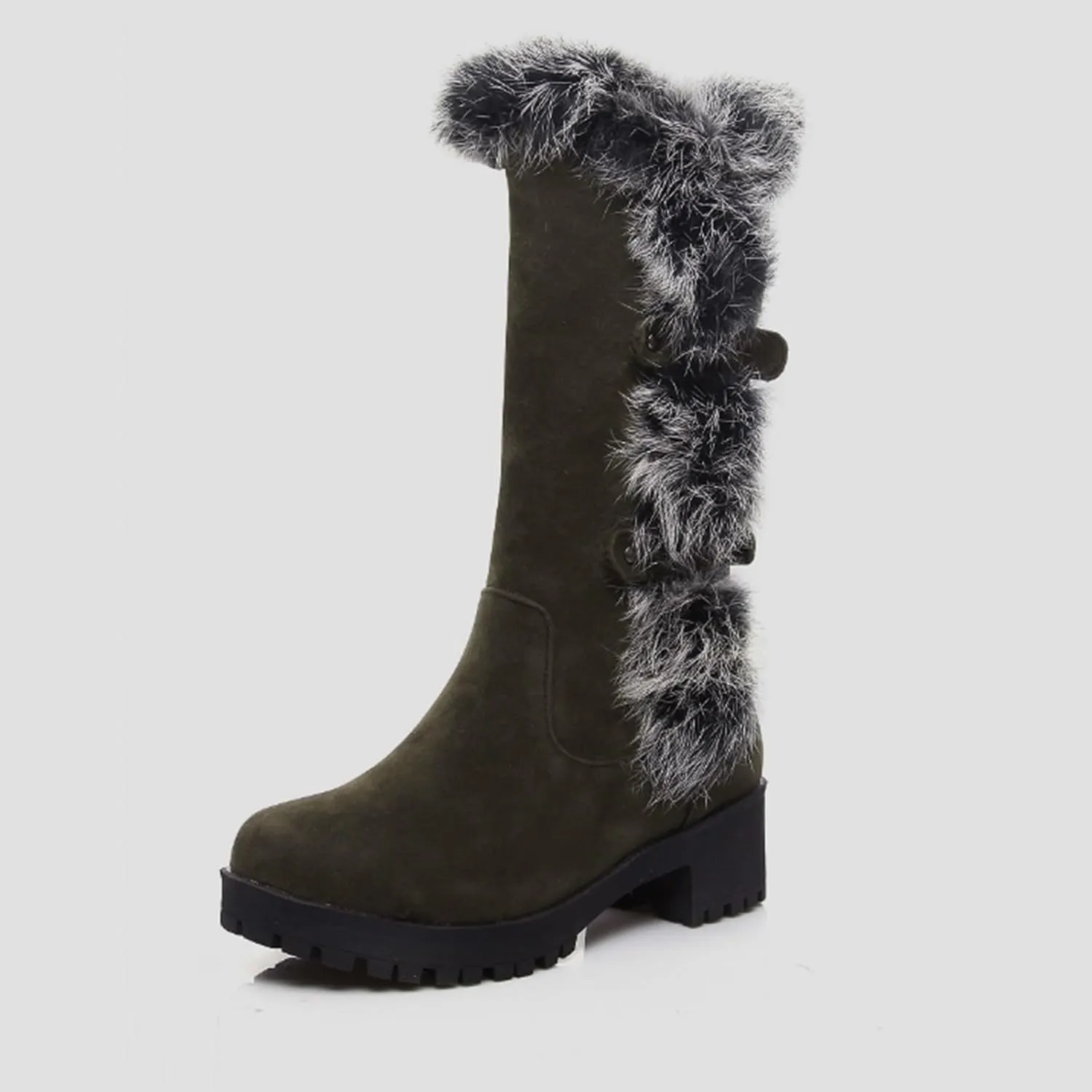 Women's Mid-Calf Winter Platform Hidden Wedge Boots Slip-on Warm Waterproof Leather Non-Slip Snow Boot