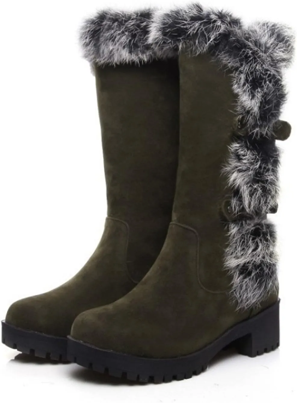 Women's Mid-Calf Winter Platform Hidden Wedge Boots Slip-on Warm Waterproof Leather Non-Slip Snow Boot