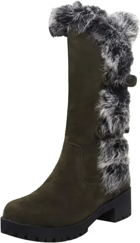 Women's Mid-Calf Winter Platform Hidden Wedge Boots Slip-on Warm Waterproof Leather Non-Slip Snow Boot
