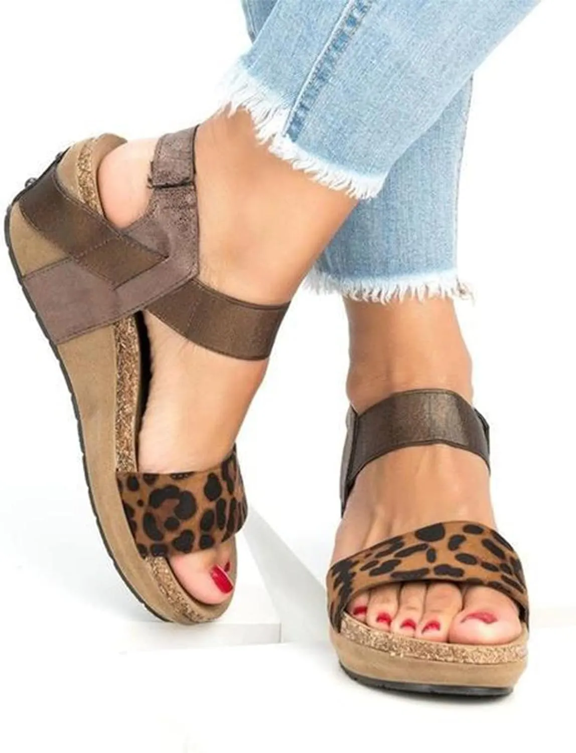 Women's Roman Toe Beach Sandals Shoes Flip Flops Wedges Casual Breathable Open Women's Sandals Jewelry Sandals for Women (Brown, 8)