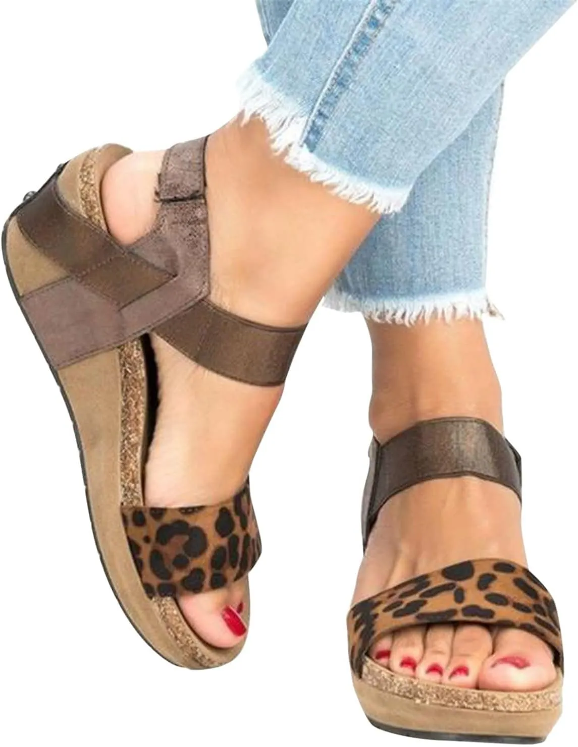 Women's Roman Toe Beach Sandals Shoes Flip Flops Wedges Casual Breathable Open Women's Sandals Jewelry Sandals for Women (Brown, 8)