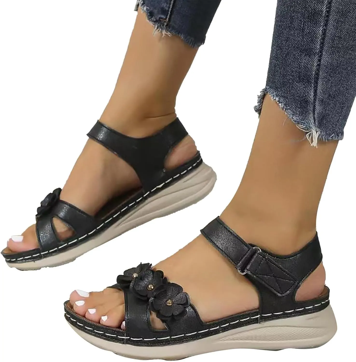 Women's Walking Sandals Comfortable Air Cushioned Support Beach Criss Cross Ankle Buckle Strap Dress Sandals