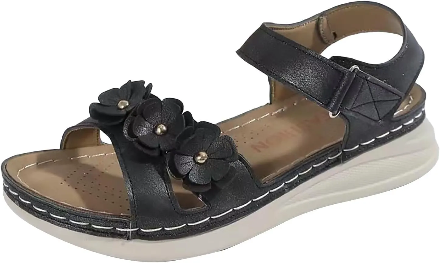 Women's Walking Sandals Comfortable Air Cushioned Support Beach Criss Cross Ankle Buckle Strap Dress Sandals