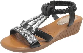 Women's Wedge Sandals Dressy Summer Bohemian Flats Open Toe Orthopaedic Slip On Arch Support Flip Flops