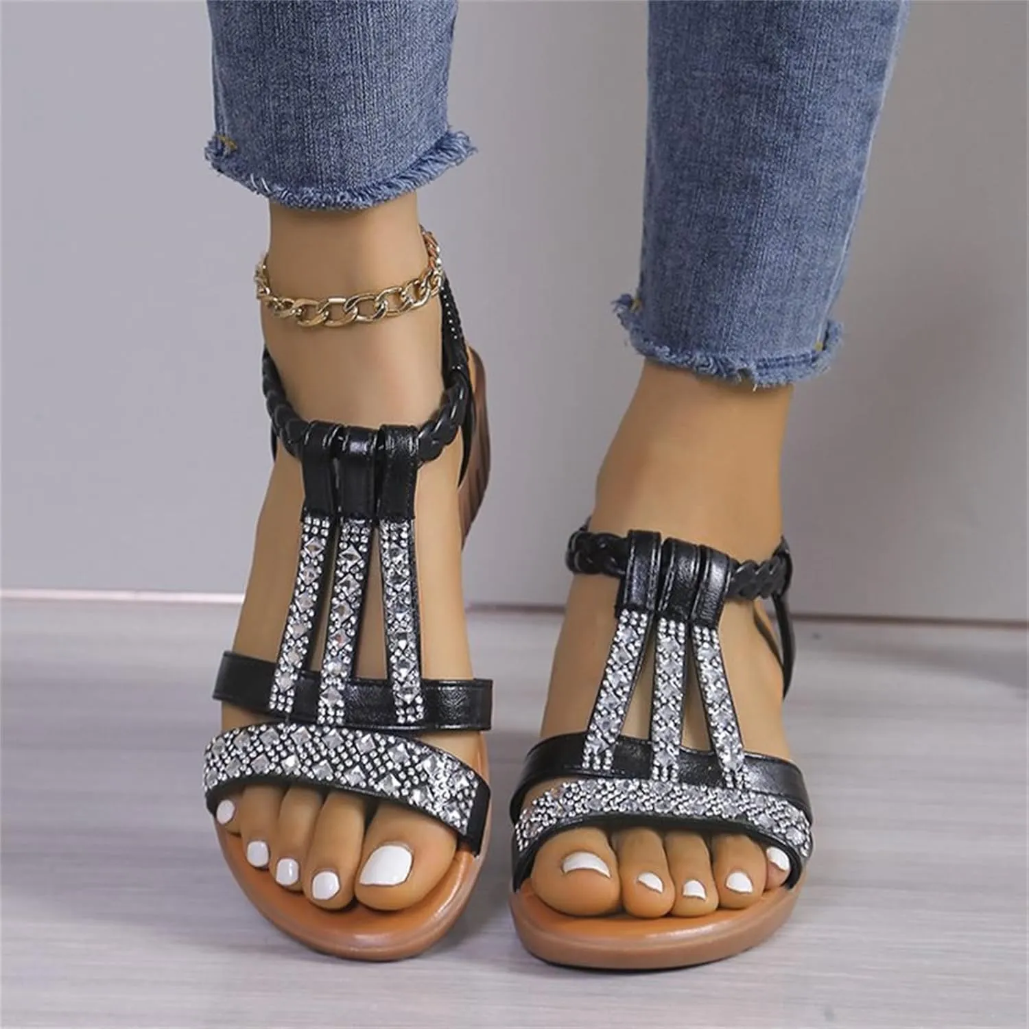 Women's Wedge Sandals Dressy Summer Bohemian Flats Open Toe Orthopaedic Slip On Arch Support Flip Flops