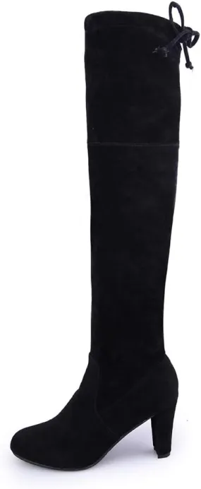 Yu Li Women's Thigh High Boots Stretchy Over The Knee Chunky Block Heel Boots