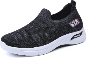 ZWRXW Orthopedic Sneakers for Women Summer Lightweight Casual Slip On Walking Shoes with Arch Support Breathable Soft Woven Shoe Non-Slip Mesh Up Footwear